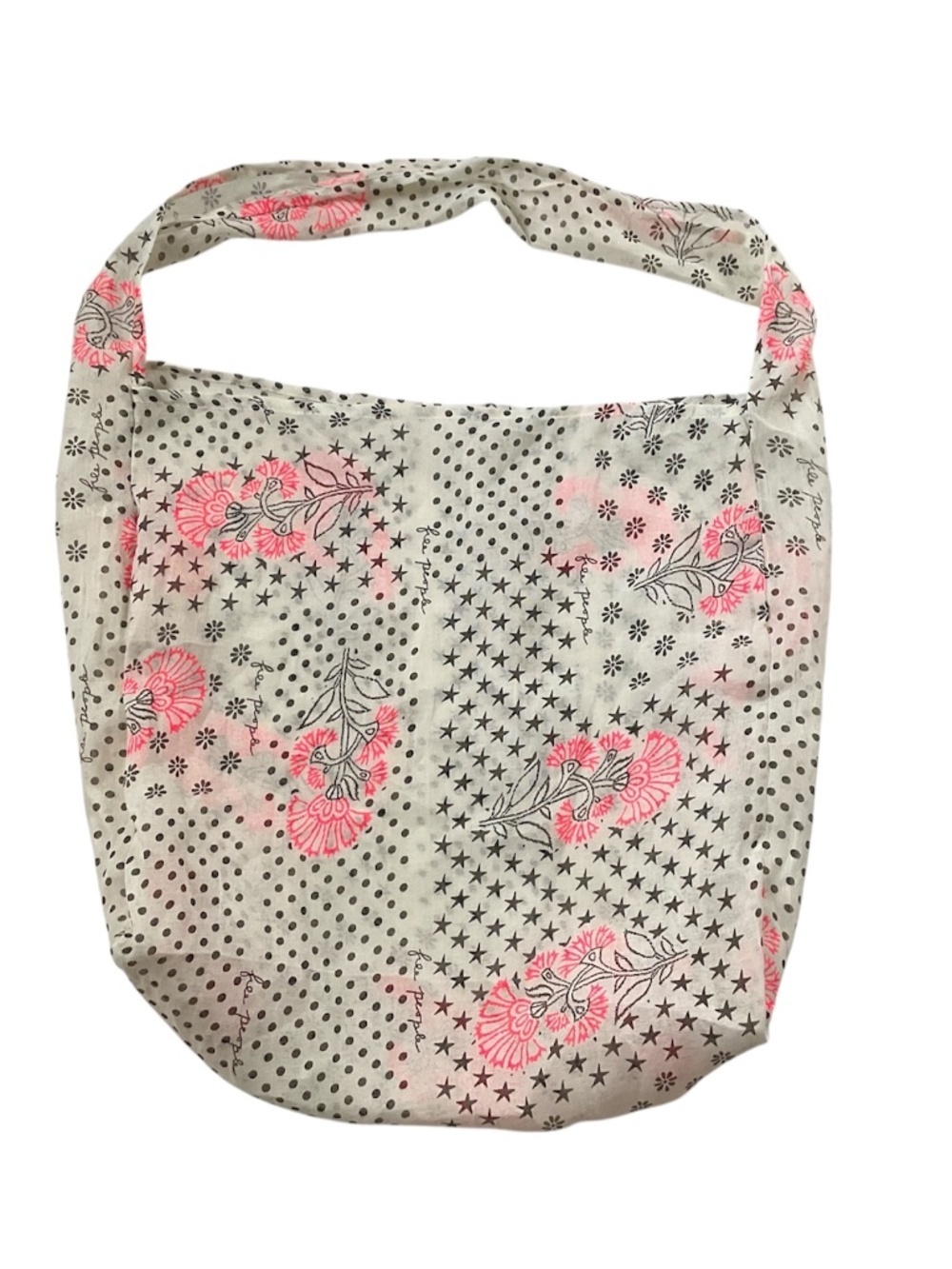 Free People Reusable Hobo Tote Bag Mixed Print Boho Beach Festival Hippie Gypsy